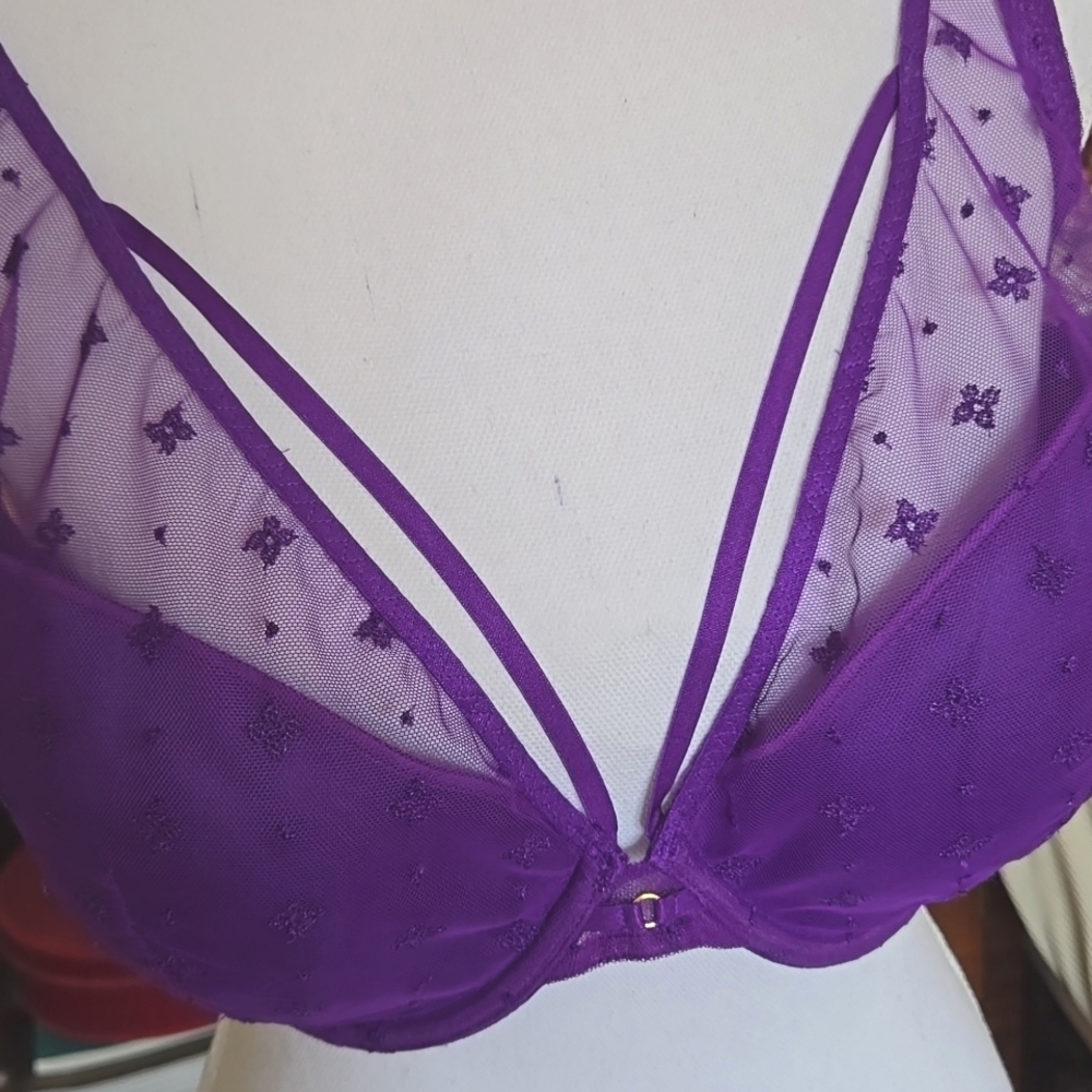 Marks & Spencer embroidered mesh underwired plunge Bra 38D - Picture 3 of 9